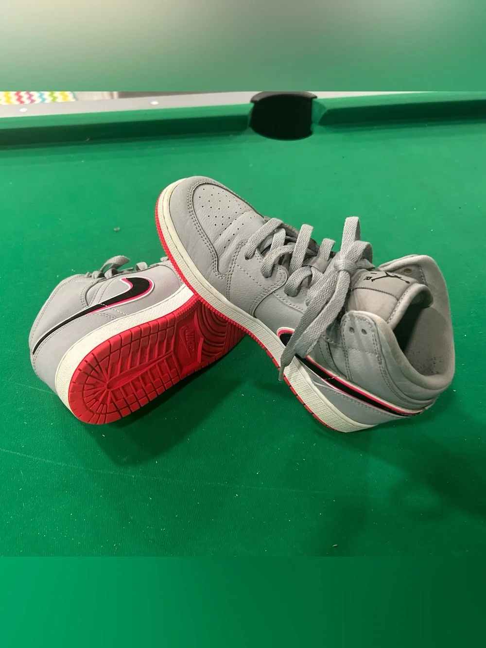 Nike Kids Gray High-Top Sneakers with Red Outsole Accent